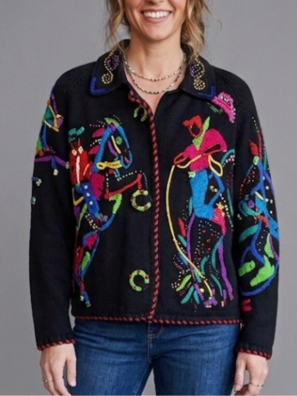 Michael Simon VINTAGE 1990s western Rodeo cardigan Sweater Jacket small / medium